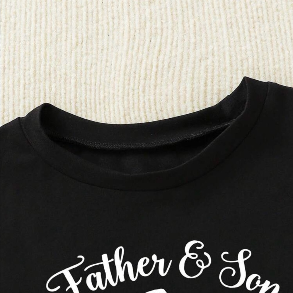 Summer Baby Boy Fashionable Casual "Father Or Son" Fist Bump Slogan Print Black - Picture 3 of 4
